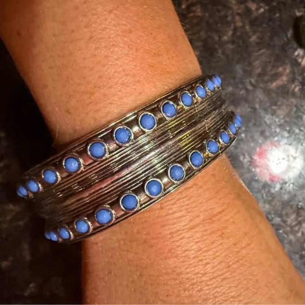 Silver Cuff Bracelet with Blue accents